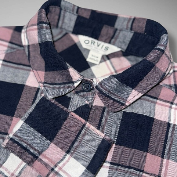 Orvis Fishing Flannel‎ Shirt Womens Small Blue Pink Long Sleeve Outdoors - Picture 1 of 7